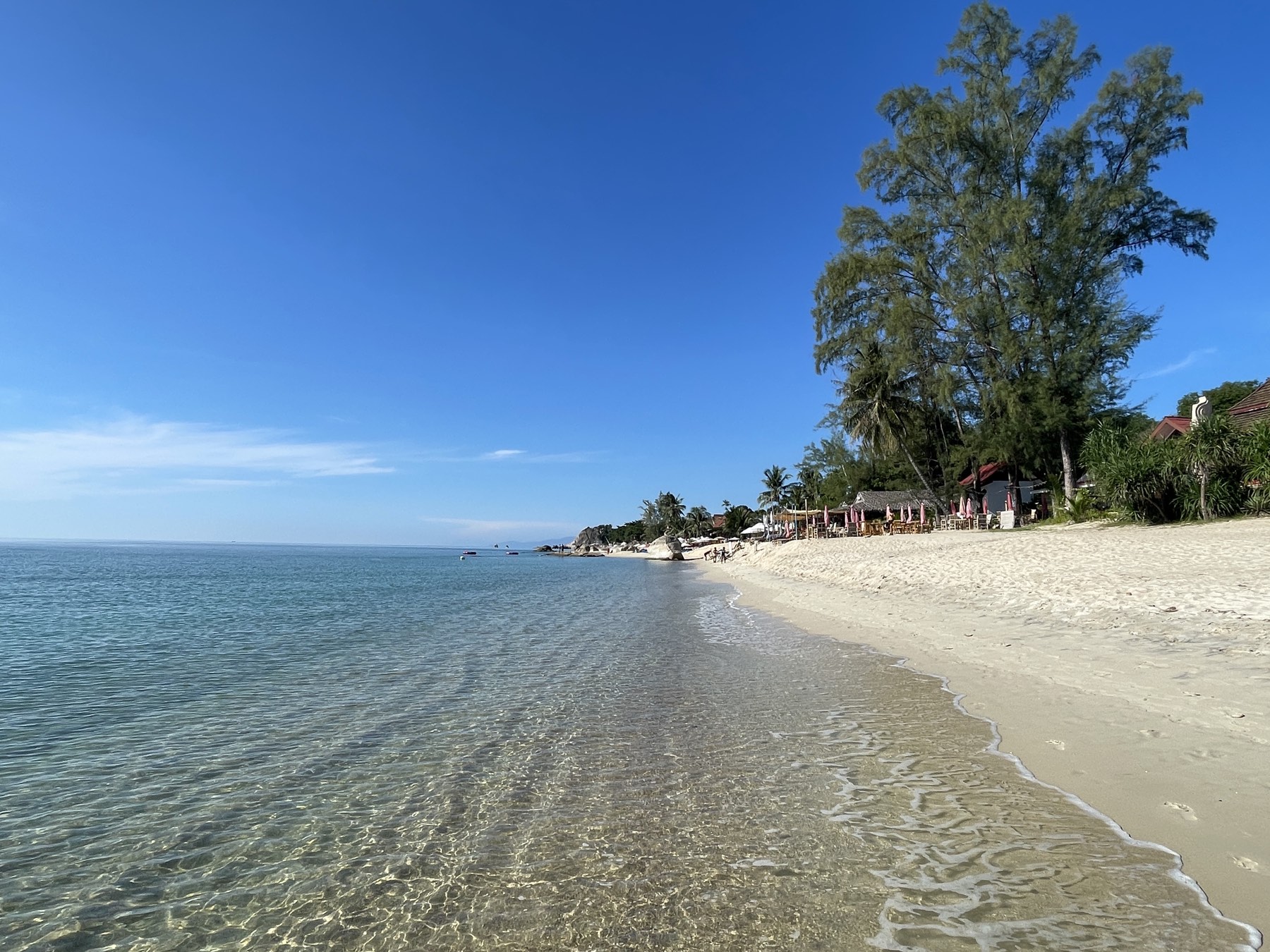 Lamai Beach, Koh Samui — white sand and clear water along the tree-lined shore